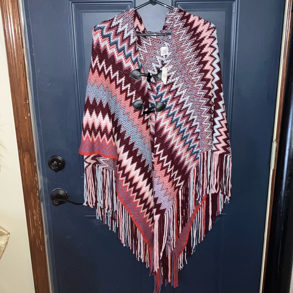 Multicolor Chevron Knit Poncho